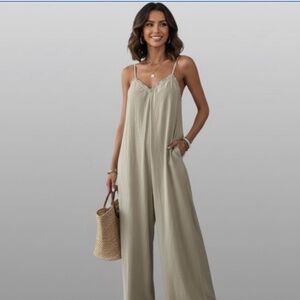 Boho Ruffle Trim Loose Fitting Wide Leg Jumpsuit